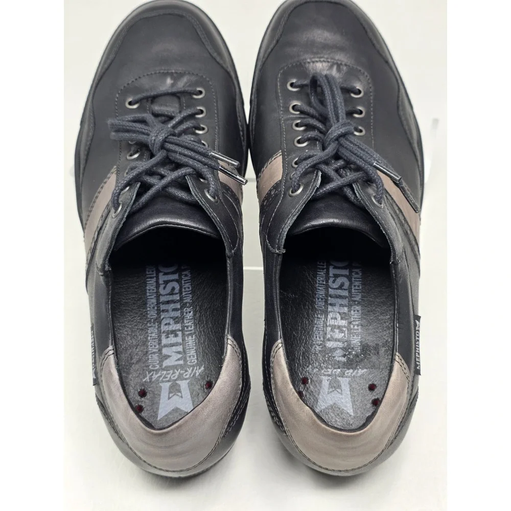 Mephisto Bonito Sneakers Mens Size 8 Leather Black & Tan Walking Casual Comfort